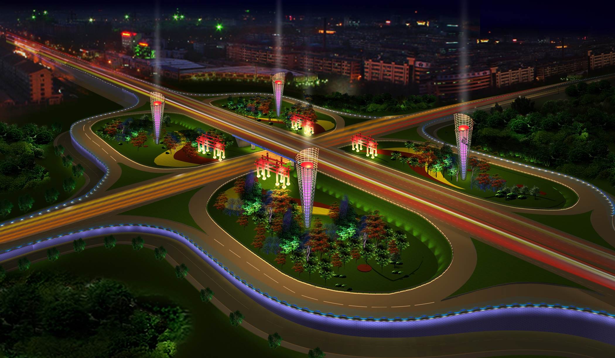 北京市豐臺區三環路沿線公園夜景照明